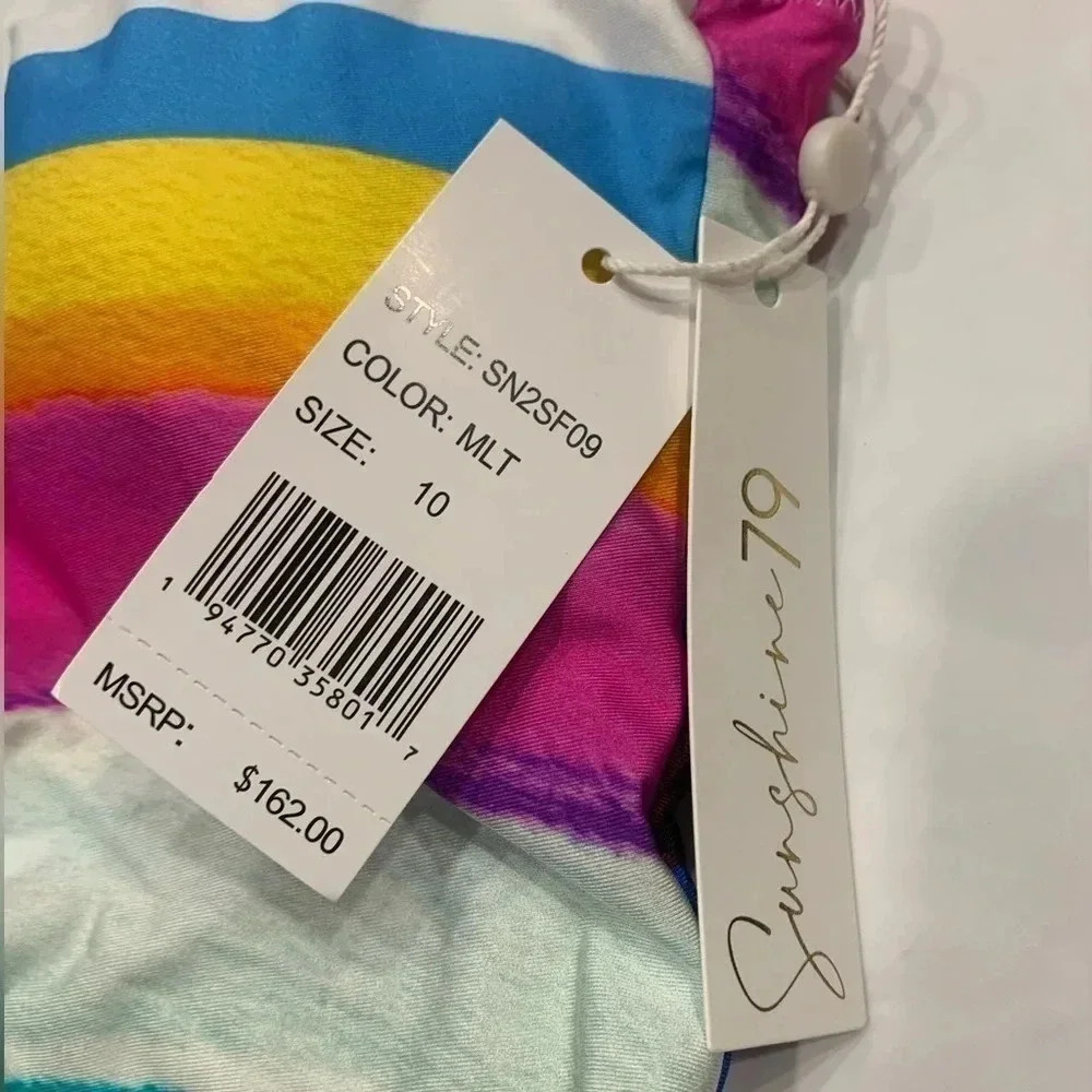 SUNSHINE 79 Rainbow Plunging V - Neck Mai One - Piece Swimsuit Size 10 - Picture 4 of 8